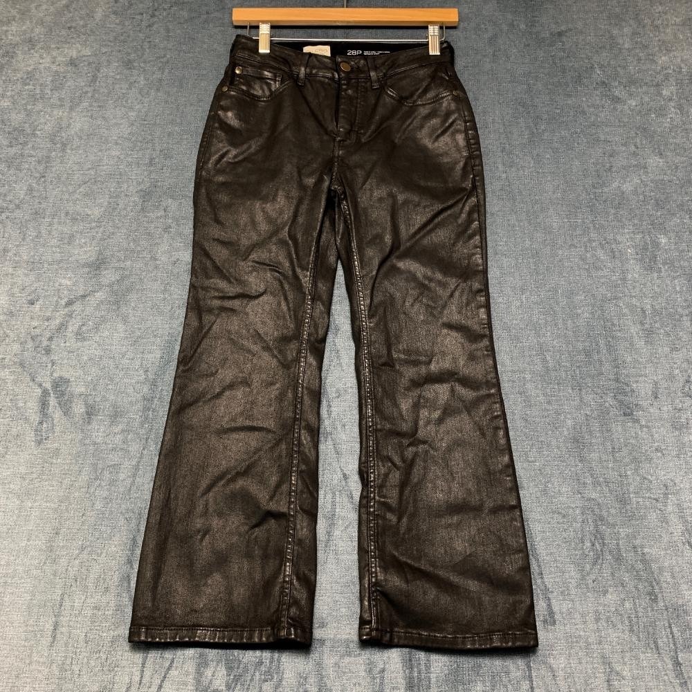 Pilcro Jeans Womens 28 Petite Black Coated Cotton Stretch Mid Rise Flare Leg